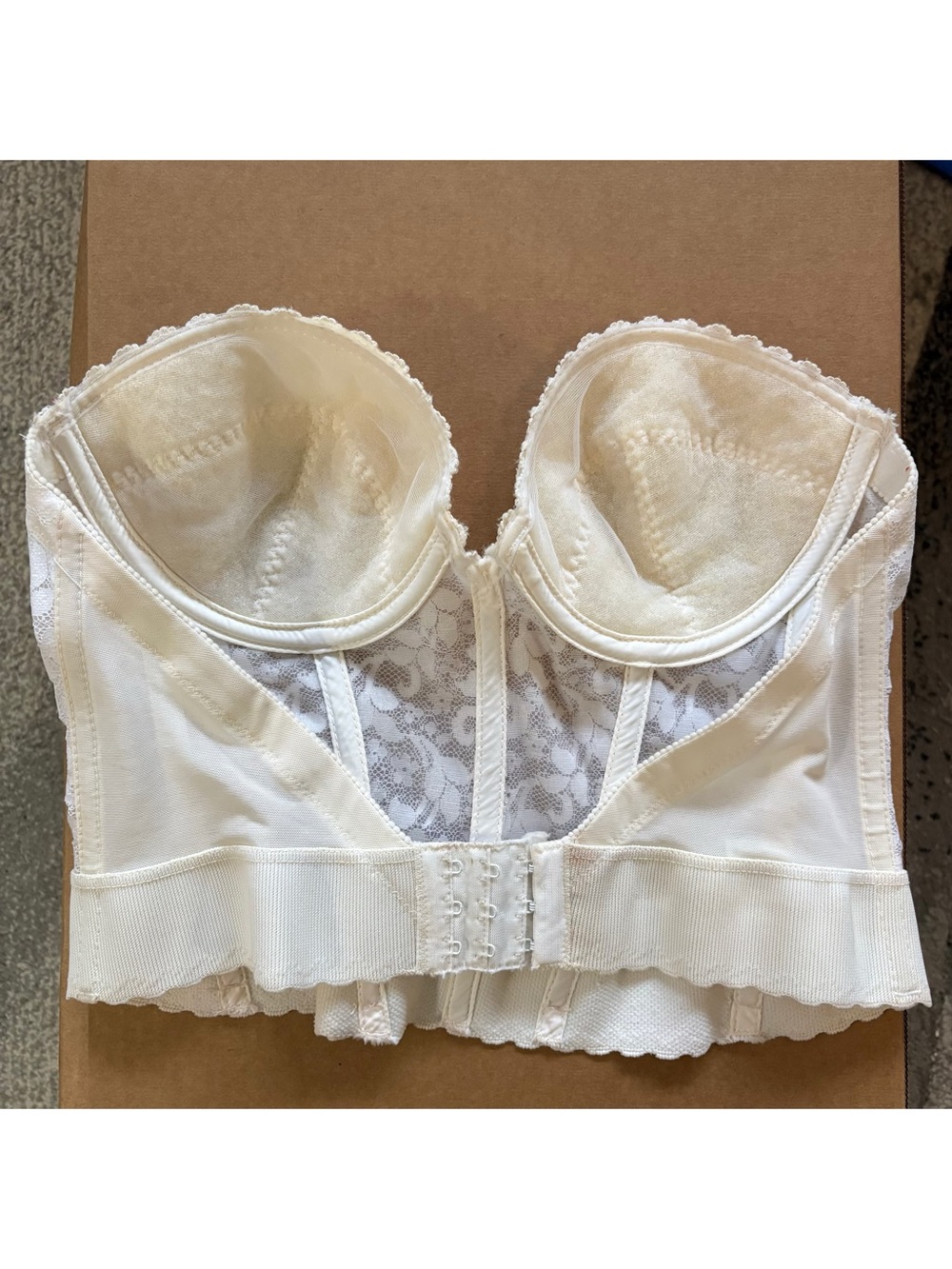 Vintage 70s Cream White Sheer Mesh Floral Lace Corset Top Bustier Longline Bra - Picture 3 of 16